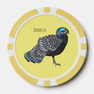 Bornean peacock-pheasant bird cartoon illustration poker chips