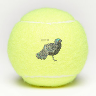 Bornean peacock-pheasant bird cartoon illustration tennis balls