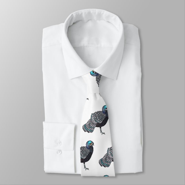 Bornean peacock-pheasant bird cartoon illustration tie (Tied)