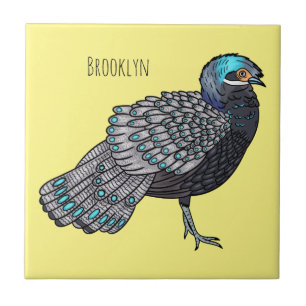 Bornean peacock-pheasant bird cartoon illustration tile