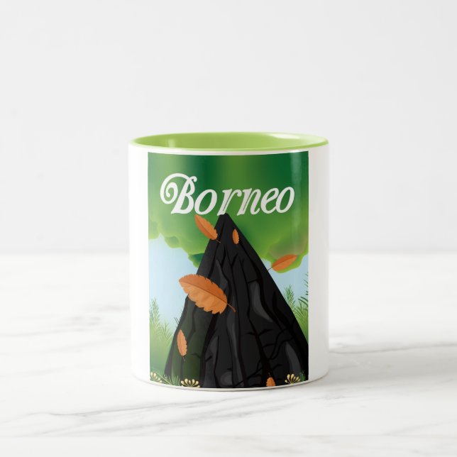 Borneo Rainforest travel poster Two-Tone Coffee Mug (Center)