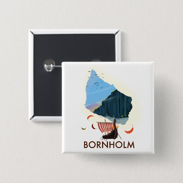 Bornholm Island Viking map 2 Inch Square Button (Front & Back)