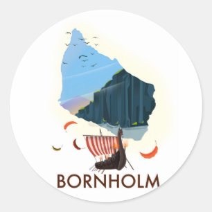 Bornholm Island Viking map Classic Round Sticker
