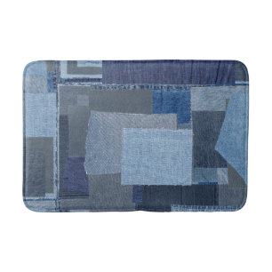 Boro Boro Blue Jean Patchwork Denim Shibori Bath Mat