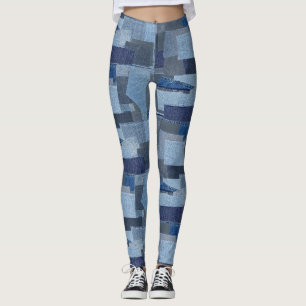 Boro Boro Blue Jean Patchwork Denim Shibori Leggings