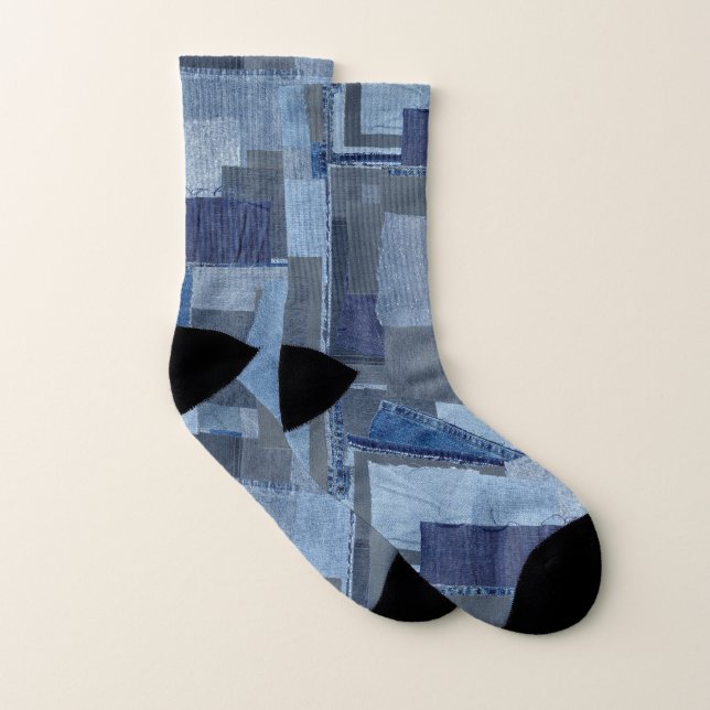 Boro Boro Blue Jean Patchwork Denim Shibori Socks (Pair)