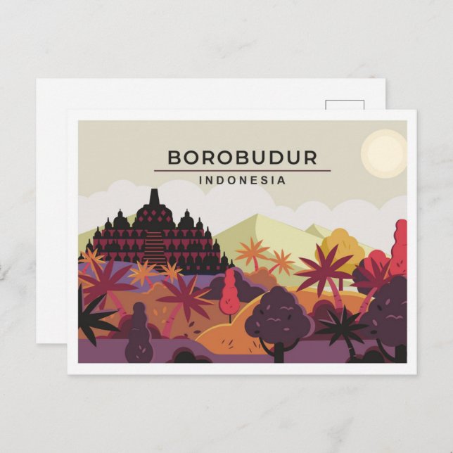 Borobudur Magelang Indonesia travel illustration Postcard (Front/Back)