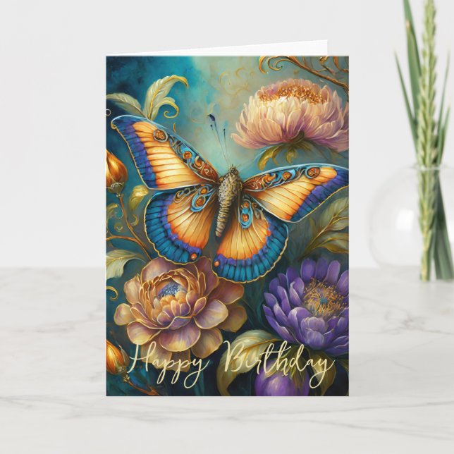 Boroque flowers and butterfly birthday card (Front)