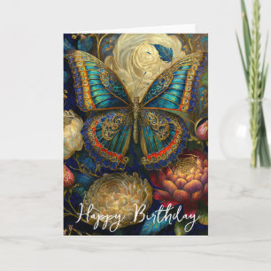 Boroque flowers and butterfly birthday card