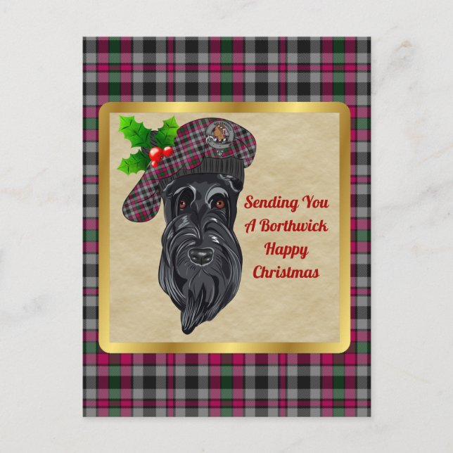 Borthwick Clan Badge & Tartan Christmas Postcard (Front)