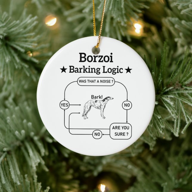 Borzoi Barking Logic Funny Dog Owner Sarcastic Ceramic Ornament (Tree)