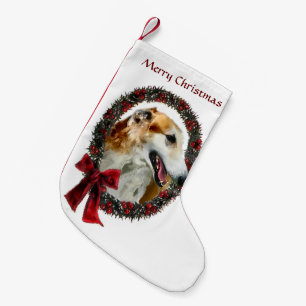 Borzoi Christmas Wreath Small Christmas Stocking