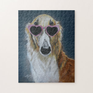 Borzoi dans les lunettes de coeur Puzzle d'art de 
