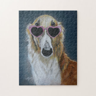 Borzoi dans les lunettes de coeur Puzzle d'art de
