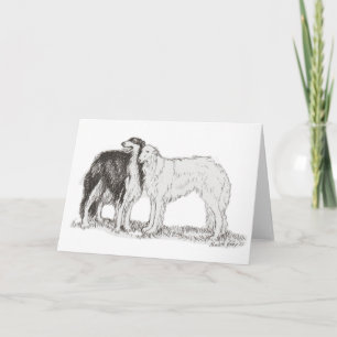 Borzoi Dog Art Ink Drawing Greeting Card