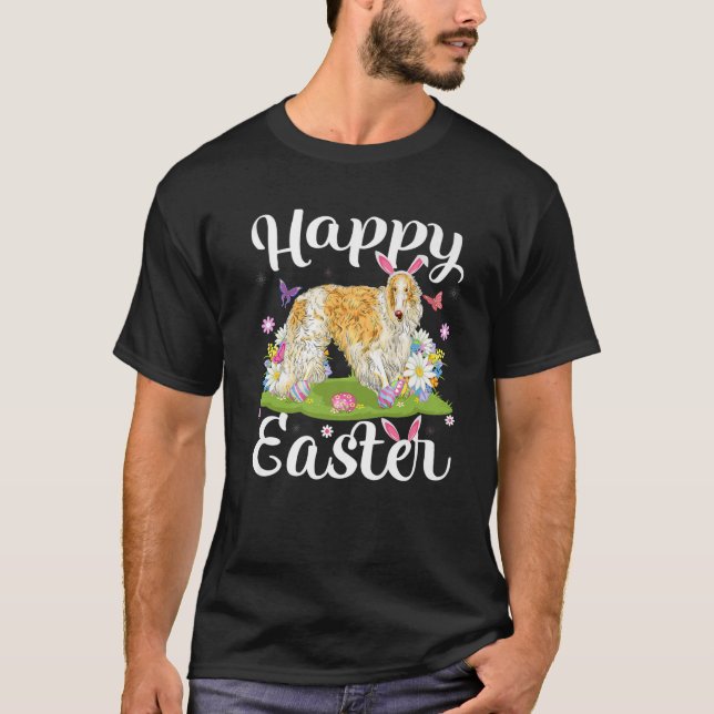 Borzoi Dog Easter Egg Hunt Floral Borzoi Easter Su T-Shirt (Front)