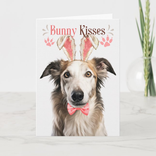 Borzoi Dog in Bunny Ears for Easter Holiday Card (Front)