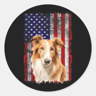 Borzoi Dog Lover US Flag 4th of July Patriotic Classic Round Sticker