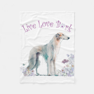 Borzoi Dog Mom Floral Fleece Blanket