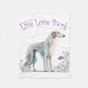 Borzoi Dog Mom Floral Fleece Blanket