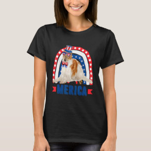 Borzoi Dog Rainbow Leopard Merica Flag 4th Of Jul T-Shirt