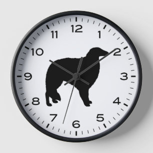 Borzoi Dog Silhouette with Numbers and Minutes Clock