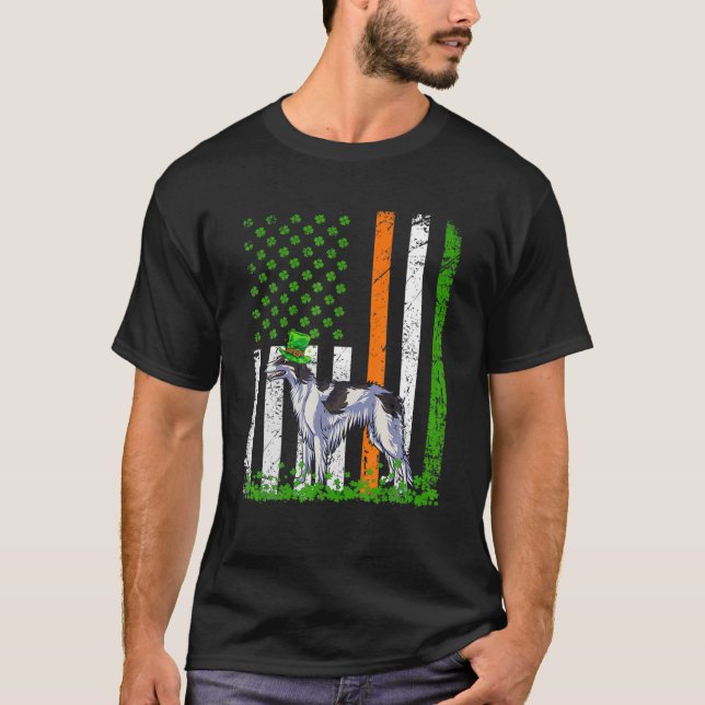 Borzoi Dog St Patricks Day Dog Irish Gift T-Shirt (Front)