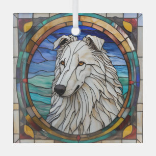 Borzoi Dog "Stained Glass" Glass Ornament