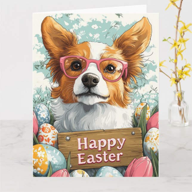 Borzoi Easter Eggs  Card (Yellow Flower)