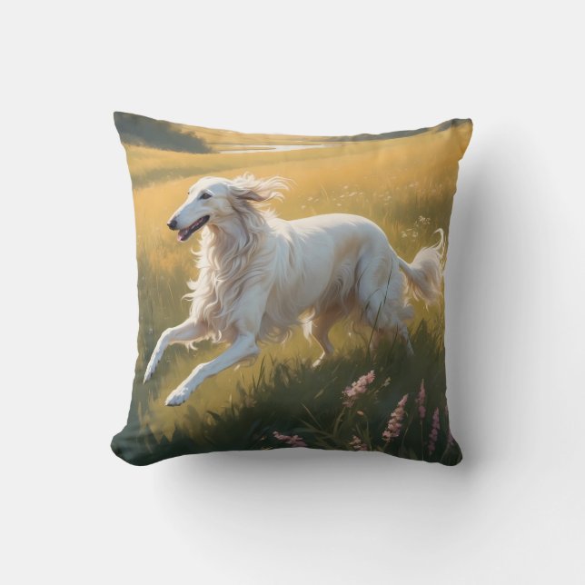 Borzoi Elegant Breed Throw Pillow (Front)