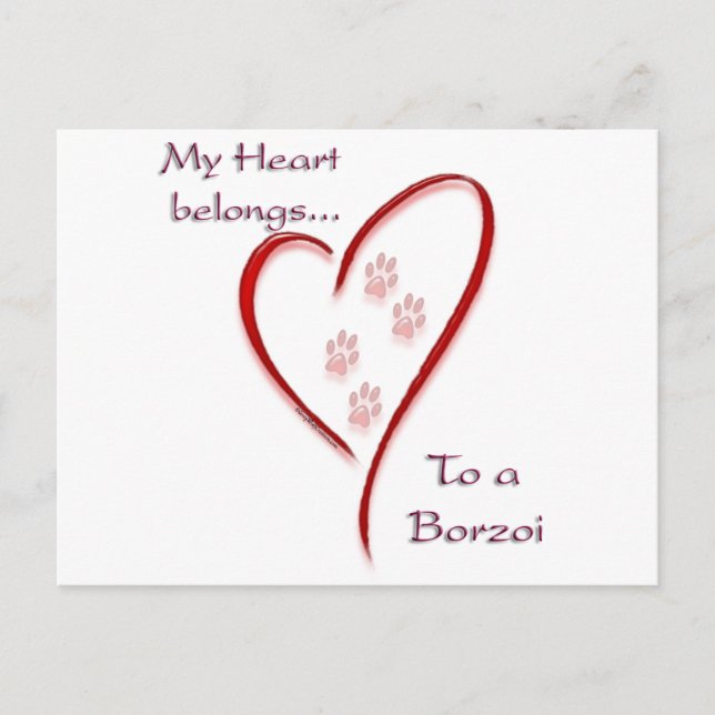 Borzoi Heart Belongs Postcard (Front)
