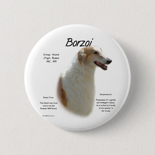 Borzoi History Design 2 Inch Round Button (Front)