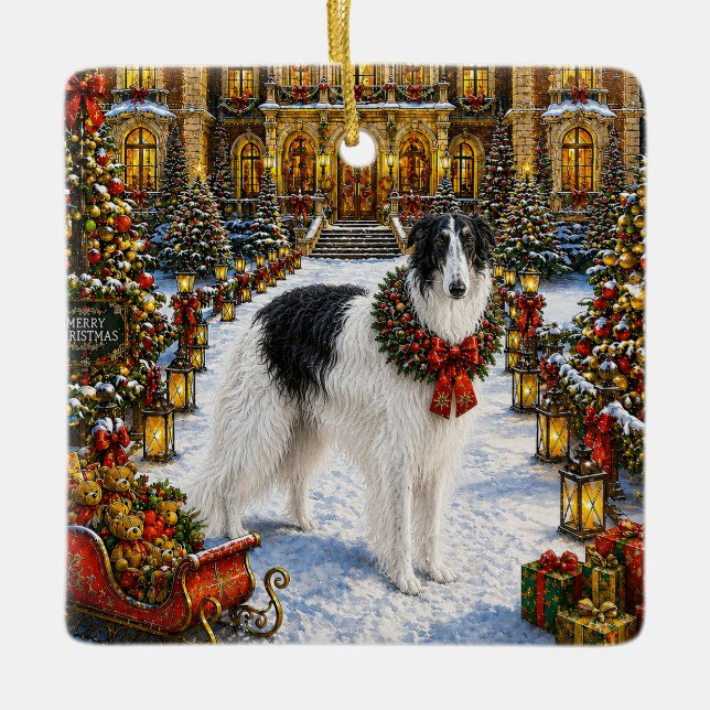 Borzoi Holiday  Ceramic Ornament (Front)