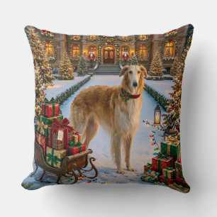 Borzoi Holiday Throw Pillow