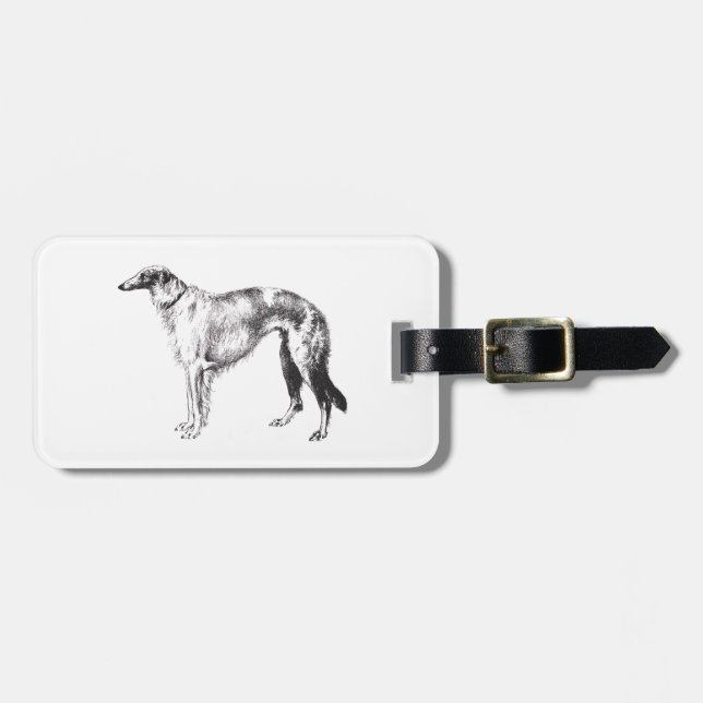 Borzoi Martynow Etching Luggage Tag (Front Horizontal)