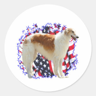 Borzoi Patriot Classic Round Sticker