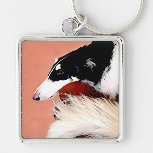 Borzoi Portrait Keychain (Front)