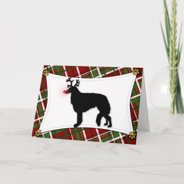 Borzoi Reindeer Christmas Card (Front)