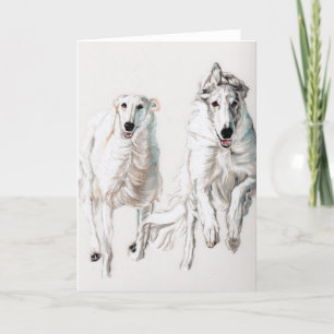 Borzoi Running Together Dog Art Greeting Card