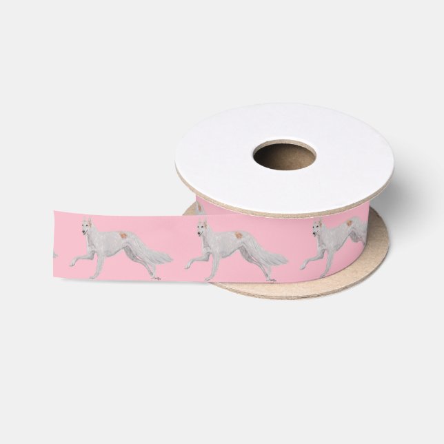 Borzoi Russian Wolfhound Running Dog Art Ribbon Satin Ribbon (Spool)