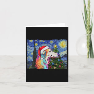 Borzoi Santa Hat Christmas Starry Night Dog Art Pa Card