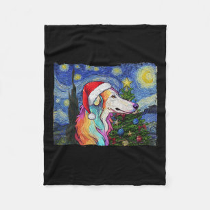 Borzoi Santa Hat Christmas Starry Night Dog Art Pa Fleece Blanket