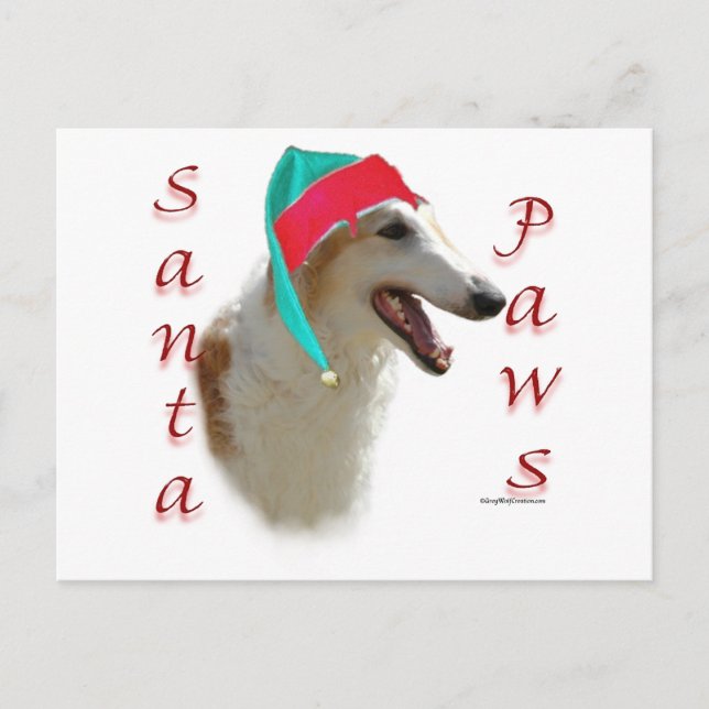 Borzoi Santa Paws Holiday Postcard (Front)