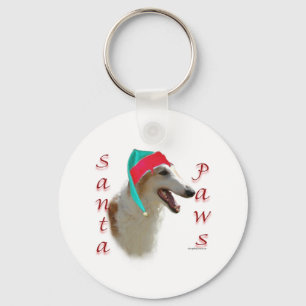 Borzoi Santa Paws Keychain