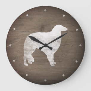 Borzoi Silhouette Rustic Style Large Clock