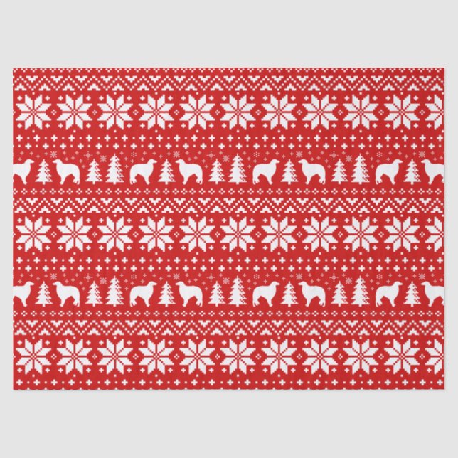 Borzoi Silhouettes Christmas Pattern Red Tissue Paper (Front)