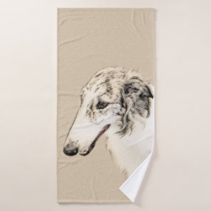 Borzoi (Silver Brindle) Painting Original Dog Art Bath Towel Set