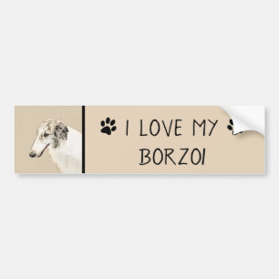 Borzoi (Silver Brindle) Painting Original Dog Art Bumper Sticker