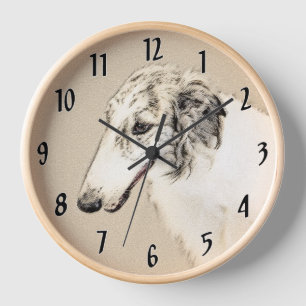 Borzoi (Silver Brindle) Painting Original Dog Art Clock