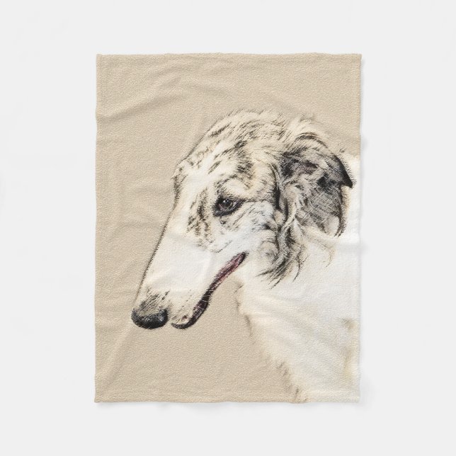 Borzoi (Silver Brindle) Painting Original Dog Art Fleece Blanket (Front)